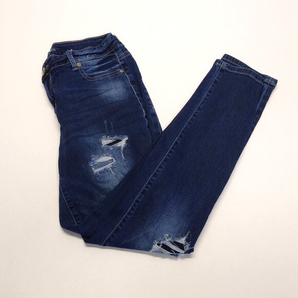 Maurices Distressed Skinny Jean M-Short Blue Denim Ripped Details Cotton Spandex - Picture 3 of 9